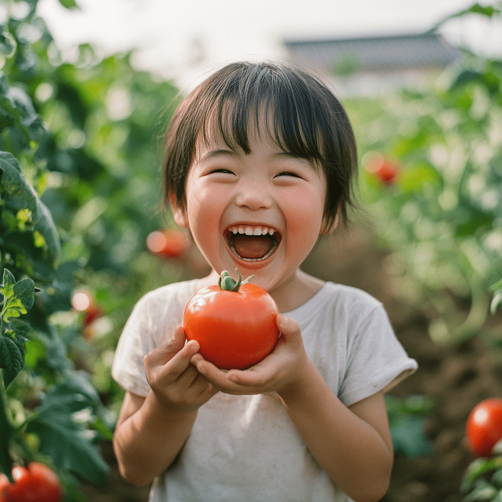 トマトを持つ子供